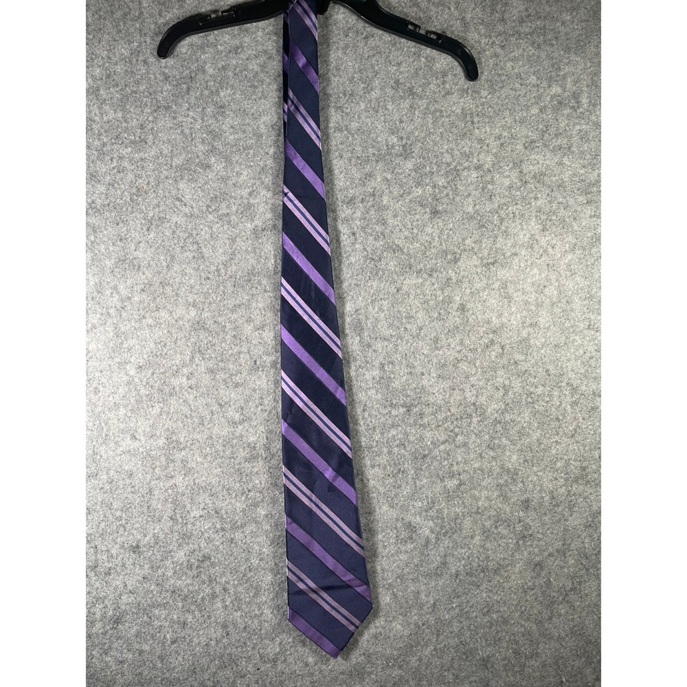 Merona Mens Necktie Purple Navy‎ Blue Striped Silk Blend Formal Business Tie